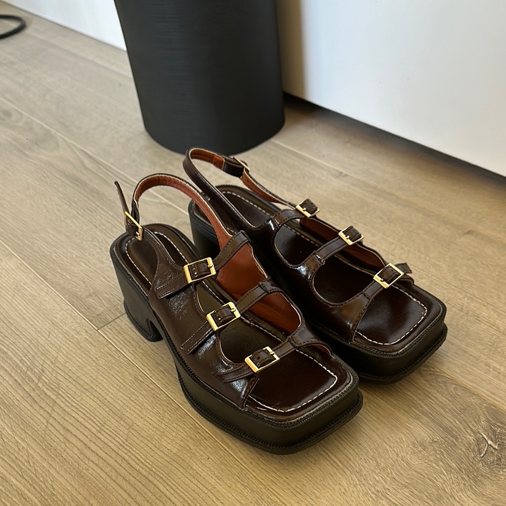 Brown Strappy Platform Sandals